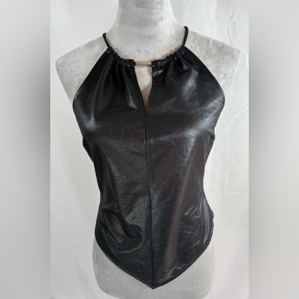 Vintage “Dawn Joy” faux leather look halter top size XS/S
